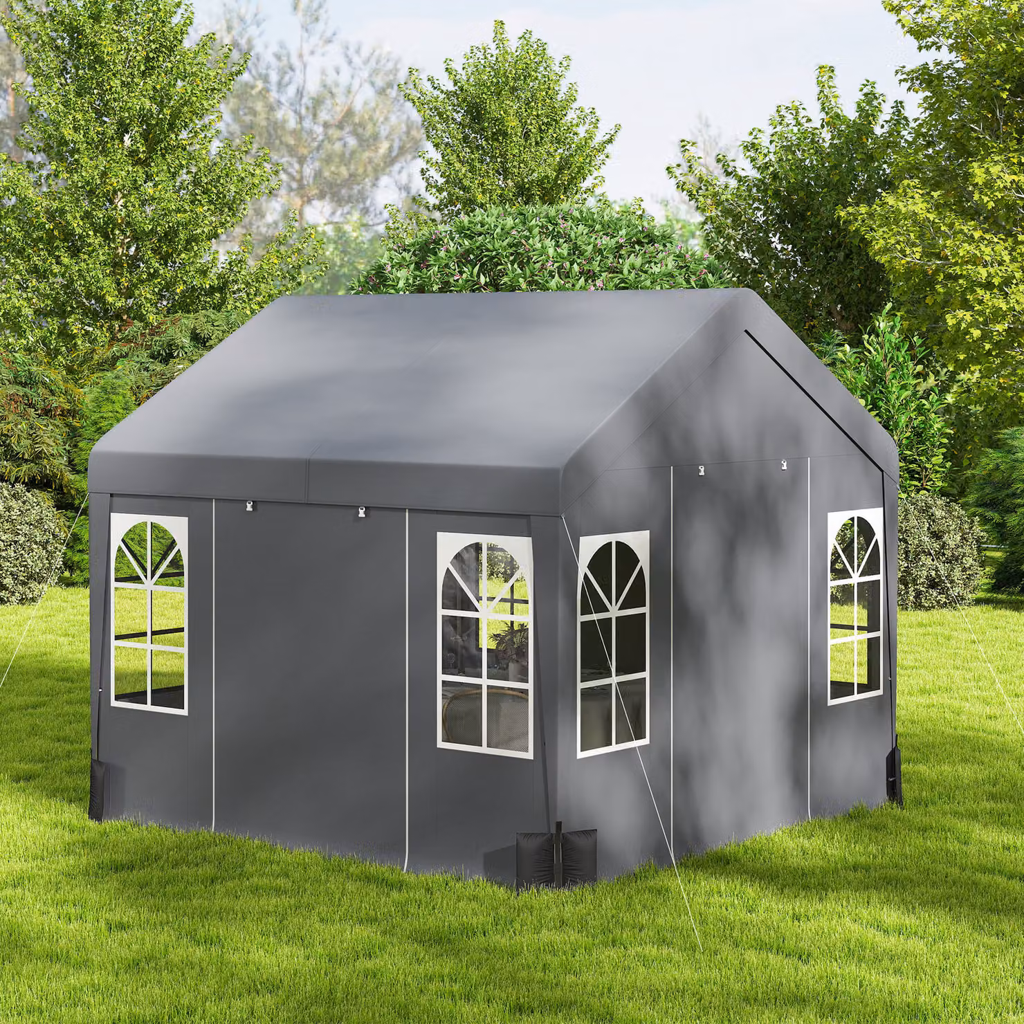 Outsunny Grey Party Tent Canopy with Removable Sidewalls and Windows, W: 300 cm, D: 300 cm, H: 278 cm – 7