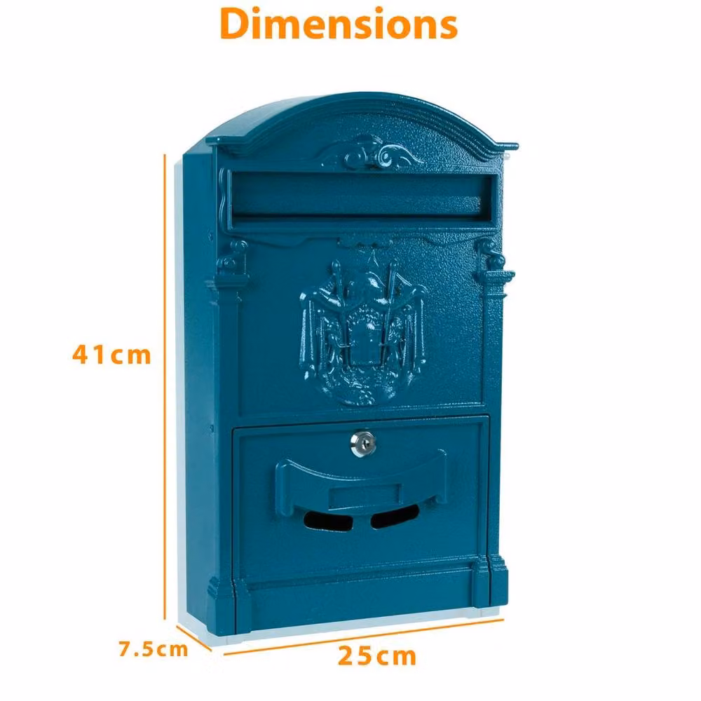 NESTLUNE Blue Vintage Outdoor Lockable Wall Mounted Letterbox, H 41.0 cm x W 25.0 cm x D 7.5 cm – 2