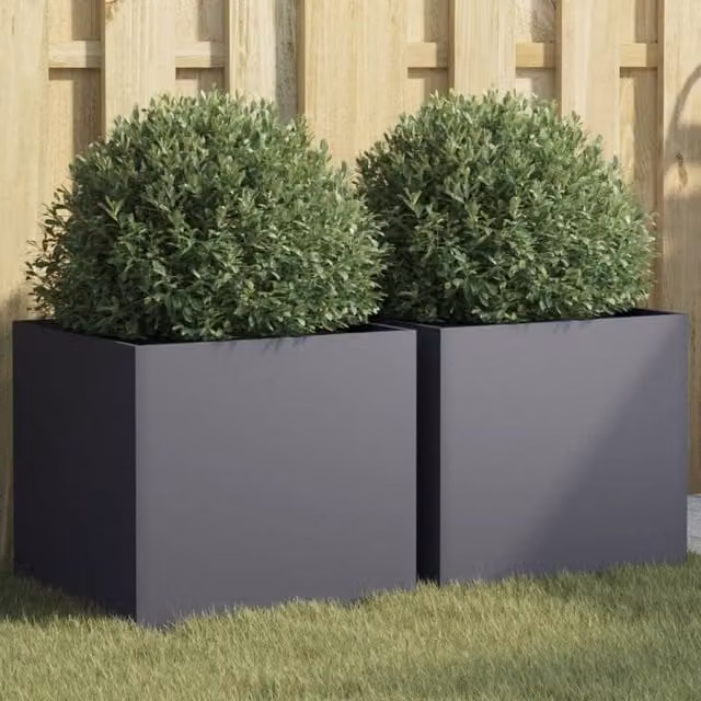 Berkfield Home Steel Planter Tub Set of 2 in Anthracite and Black, W/D/H: 42 x 40 x 39 cm