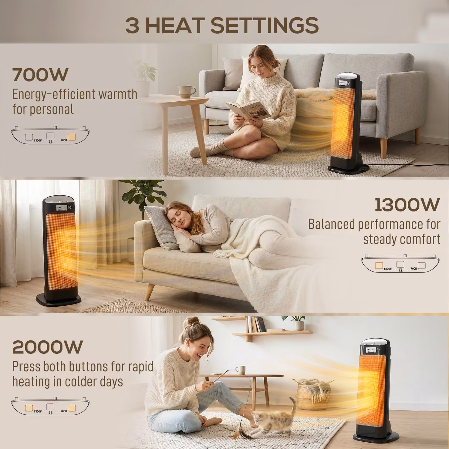 HOMCOM 2000W Ceramic Fan Electric Space Heater with Adjustable Thermostat and Oscillation in Black – 6
