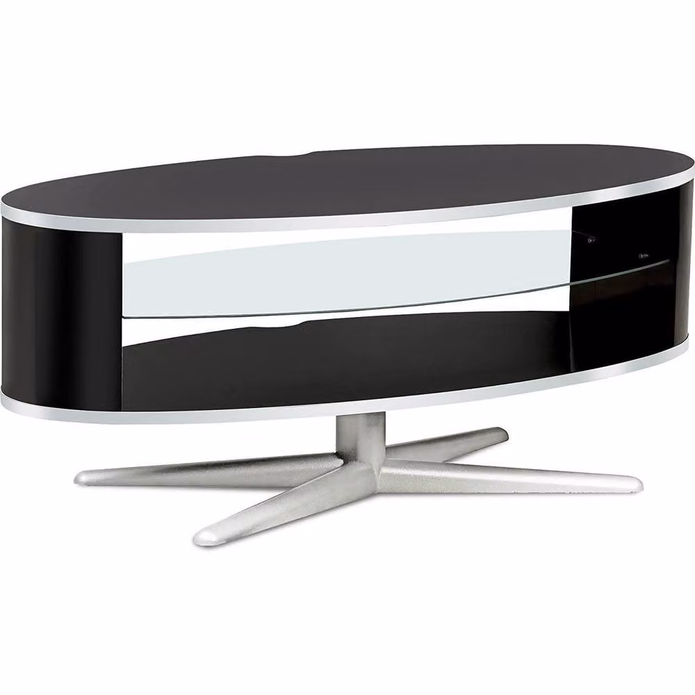 MDA Designs ORBIT Gloss Black Elliptic Glass TV Stand, W: 110.0 cm, D: 38.0 cm, H: 41.0 cm – 2