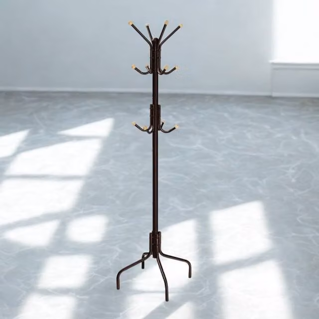 Pirlo Plush Metal Hallway Coat Rack Stand with 12 Hooks, Brown, H 180 x W 55 x D 60 cm – 1