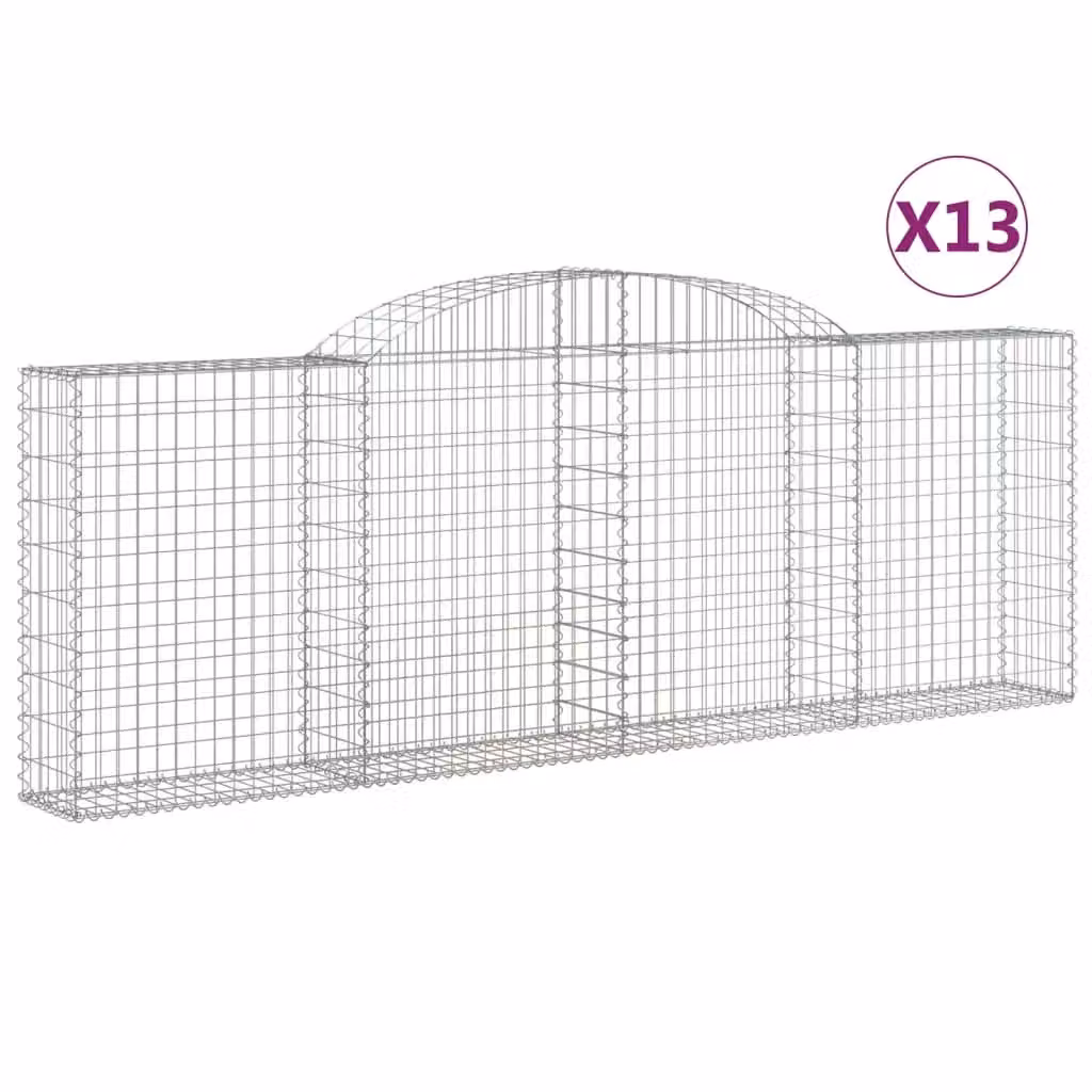 Berkfield Home Arched Gabion Baskets, 13 Piece Set, Silver Galvanised Steel, W: 300 cm, D: 30 cm, H: 100-120 cm – 2