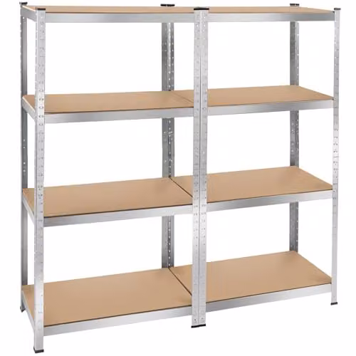 tectake Set of 2 Heavy-Duty Garage Shelving Units with Galvanised Steel Frames and 8 Adjustable MDF Shelves, Silver, W/D/H: 160 x 40 x 160 cm
