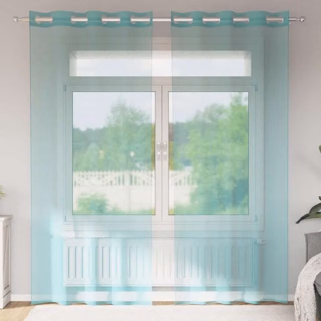 Berkfield Home Turquoise Voile Eyelet Curtains, 2 Pack – 1