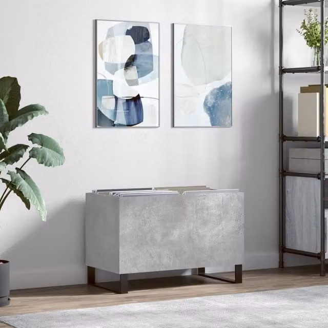Berkfield Home Industrial Record Cabinet in Concrete Grey, W: 74.5 cm, D: 38 cm, H: 48 cm – 1