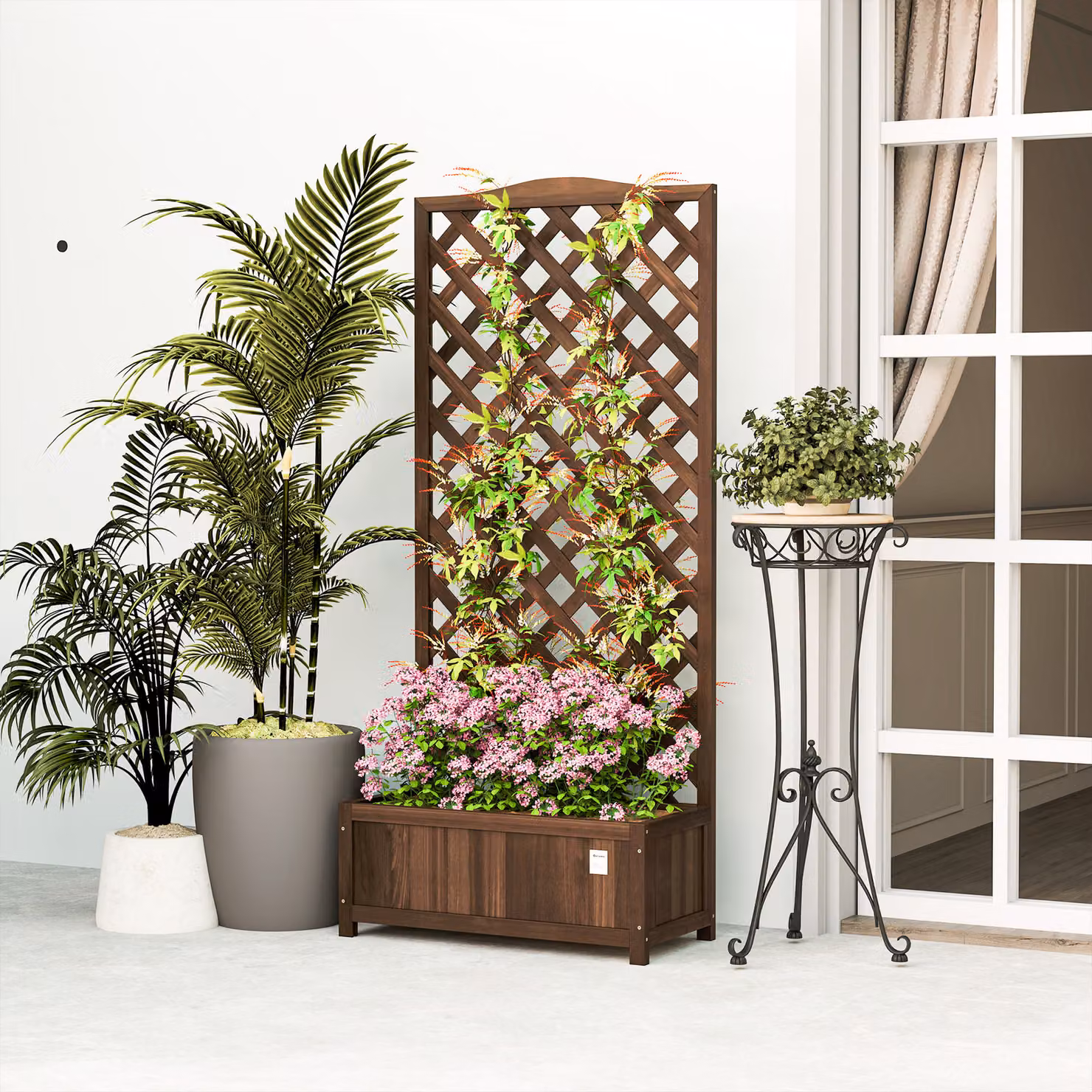 Outsunny 53L Wooden Garden Planter Box with Trellis and Lattice for Climbing Plants, Dark Brown, W: 76 cm, D: 36 cm, H: 170 cm – 7