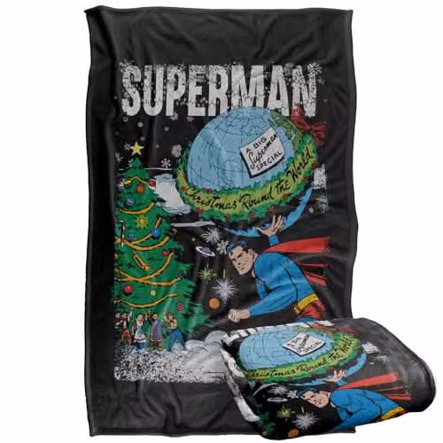 Warner Bros. Superman Christmas Around The World Super Soft Fleece Throw Blanket, Multicolour, W: 91.44 cm, L: 142.24 cm – 1