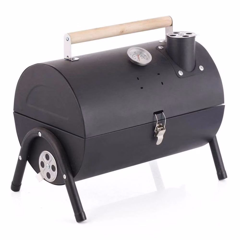 NESTLUNE Portable Charcoal Mini Barrel Tabletop BBQ Grill in Black, W: 100 cm, D: 60 cm, H: 60 cm – 3