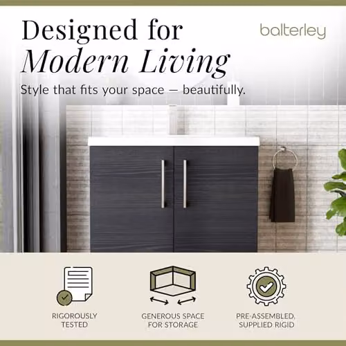 Balterley Charcoal Black Floor Standing Bathroom Vanity Unit with Basin and Soft Close 2 Doors, W/D/H: 81 x 39 x 84 cm – 3
