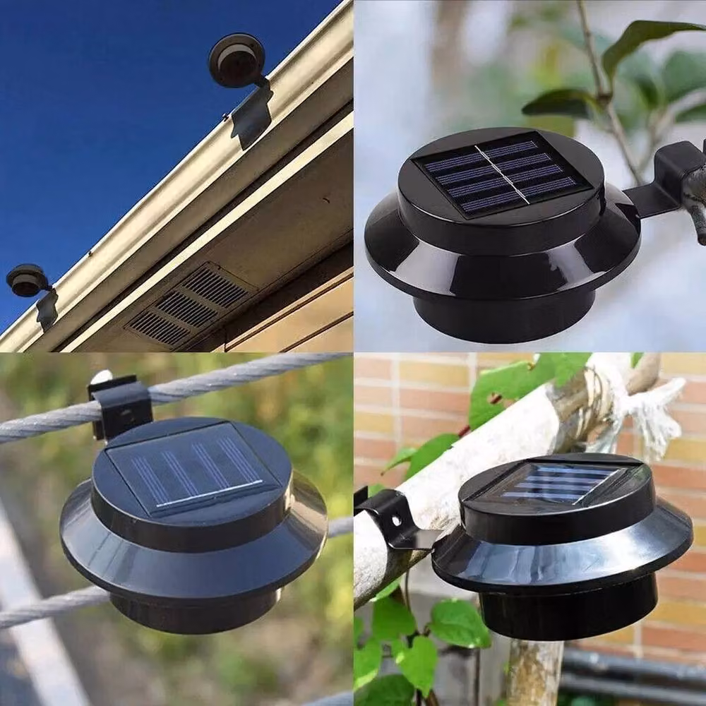NESTLUNE 4-Pack Solar Powered LED Gutter Lights in Black with Dusk Sensor and Cool White Light – 6