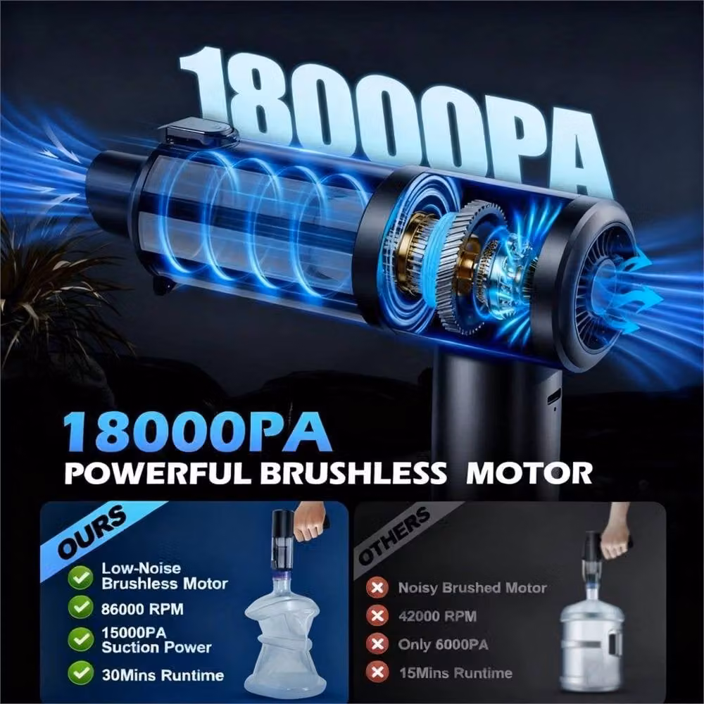 Nordara Cordless Handheld High Power Car Vacuum Cleaner with 18000Pa Suction and Blow Function, Black – 3