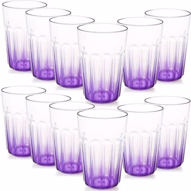 Greentainer Set of 12 Reusable Purple AS Plastic Tumbler Drinking Glasses, 350ml – 1