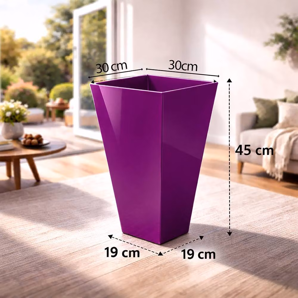 Simpa Milano Tall Square Plastic Plant Pots, Set of 2, Purple, H: 45 cm, W: 30 cm, D: 19 cm – 4