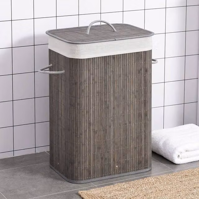 STILVORA Collapsible Fabric Laundry Basket with Lid and Handles in Grey
