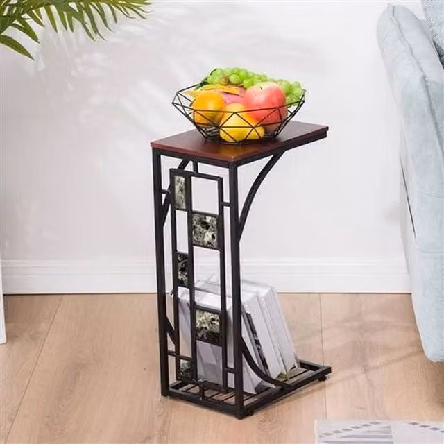 FORGEVIO Modern Metal Small Coffee Side Table in Brown and Multicolour – 1