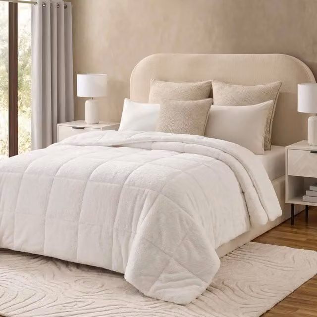 OHS Teddy Fleece Sensory Sleep Therapy Weighted Blanket in Cream, W 150 cm x D 200 cm