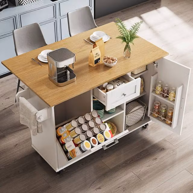 Matteo Modern White Kitchen Island with Folding Doors and Internal Shelves – 1