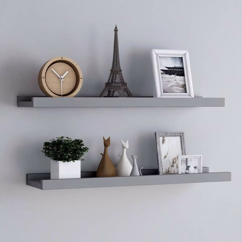Berkfield Home Picture Frame Ledge Shelves, 2 Pack, Grey MDF, W: 80 cm, D: 9 cm, H: 3 cm – 1