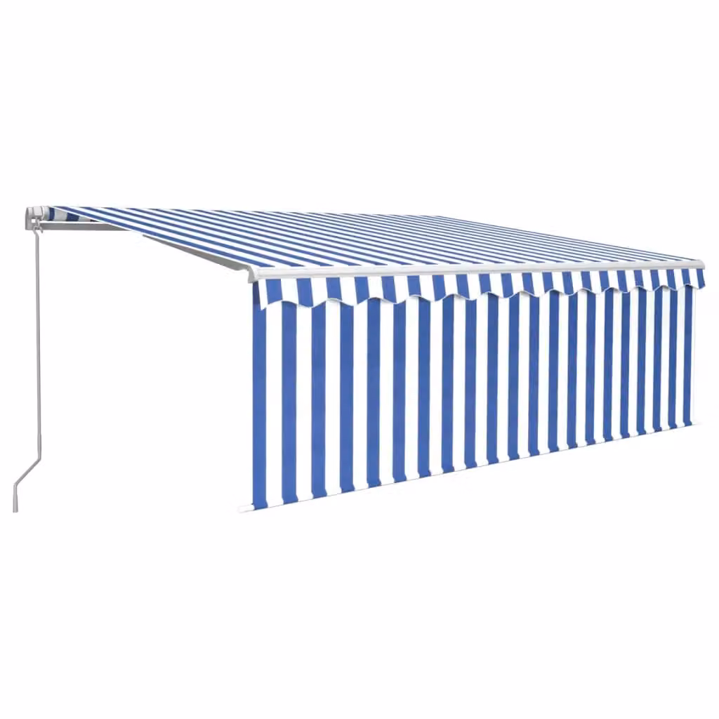 Berkfield Home Manual Retractable Awning with Blind and LED, Blue and White Striped, W: 400 cm, D: 300 cm – 2