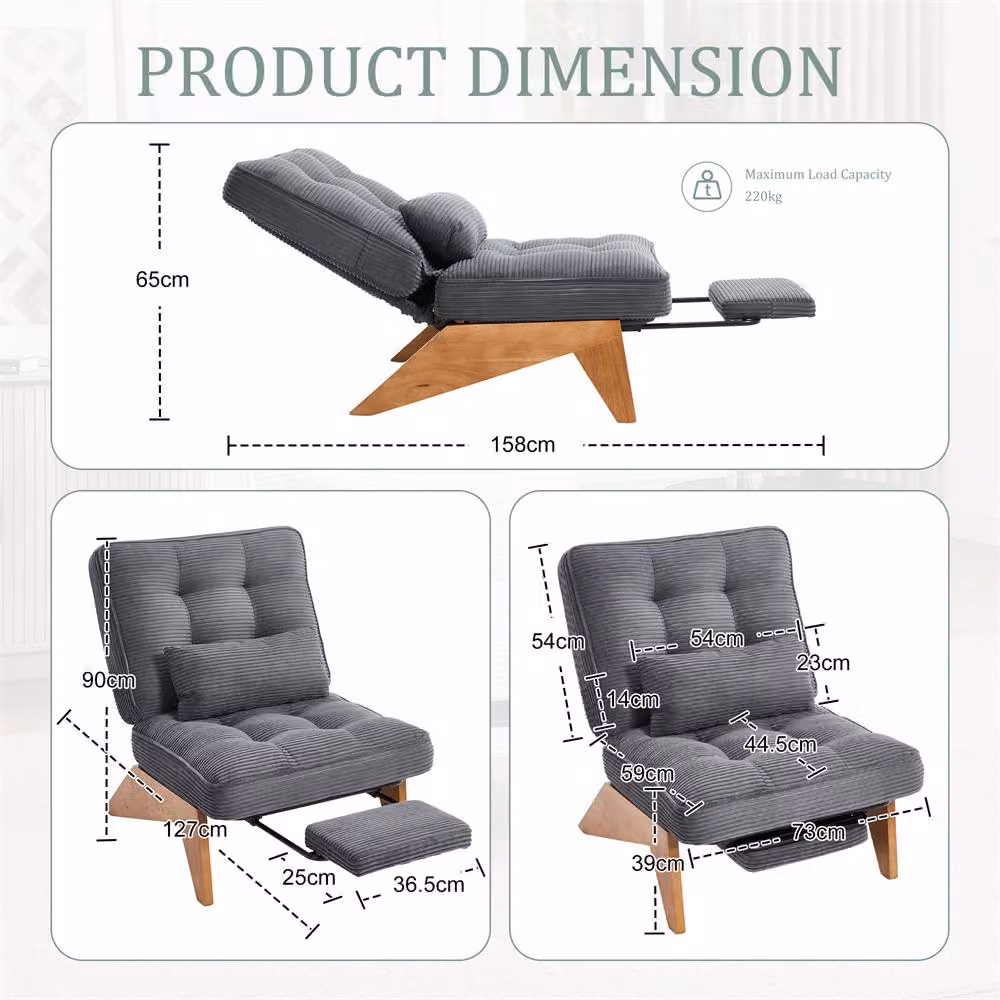Direct Wicker Modern Adjustable Reclining Tub Chair with Ottoman and Dark Grey Striped Fabric Upholstery – 2