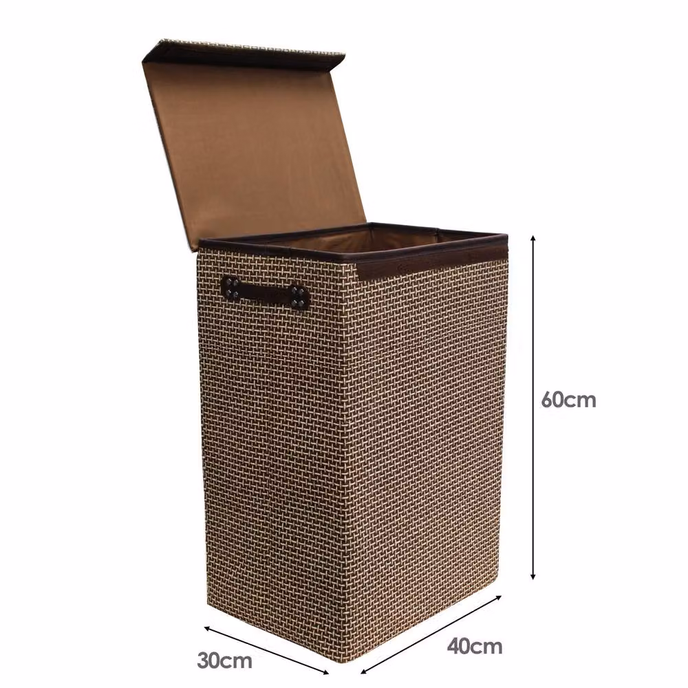 Simpa 72L Woven Style Laundry Basket with Lid in Brown and Multicolour – 2