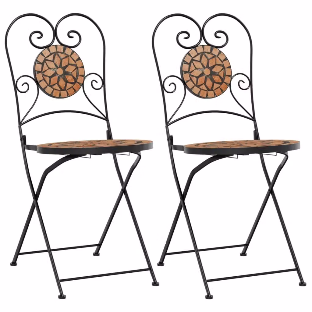 Berkfield Home Bistro Chairs Set of 2, Foldable Orange Ceramic and Metal Garden Chairs – 2