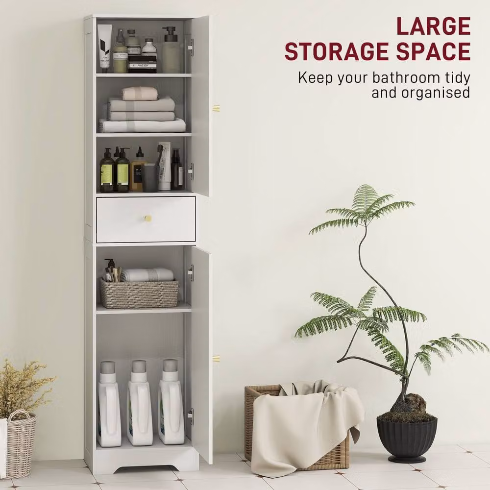 Wyld Haus Remodi Tall Bathroom Storage Cabinet in White with Gold Details, H 170 x W 40 x D 29.5 cm – 3