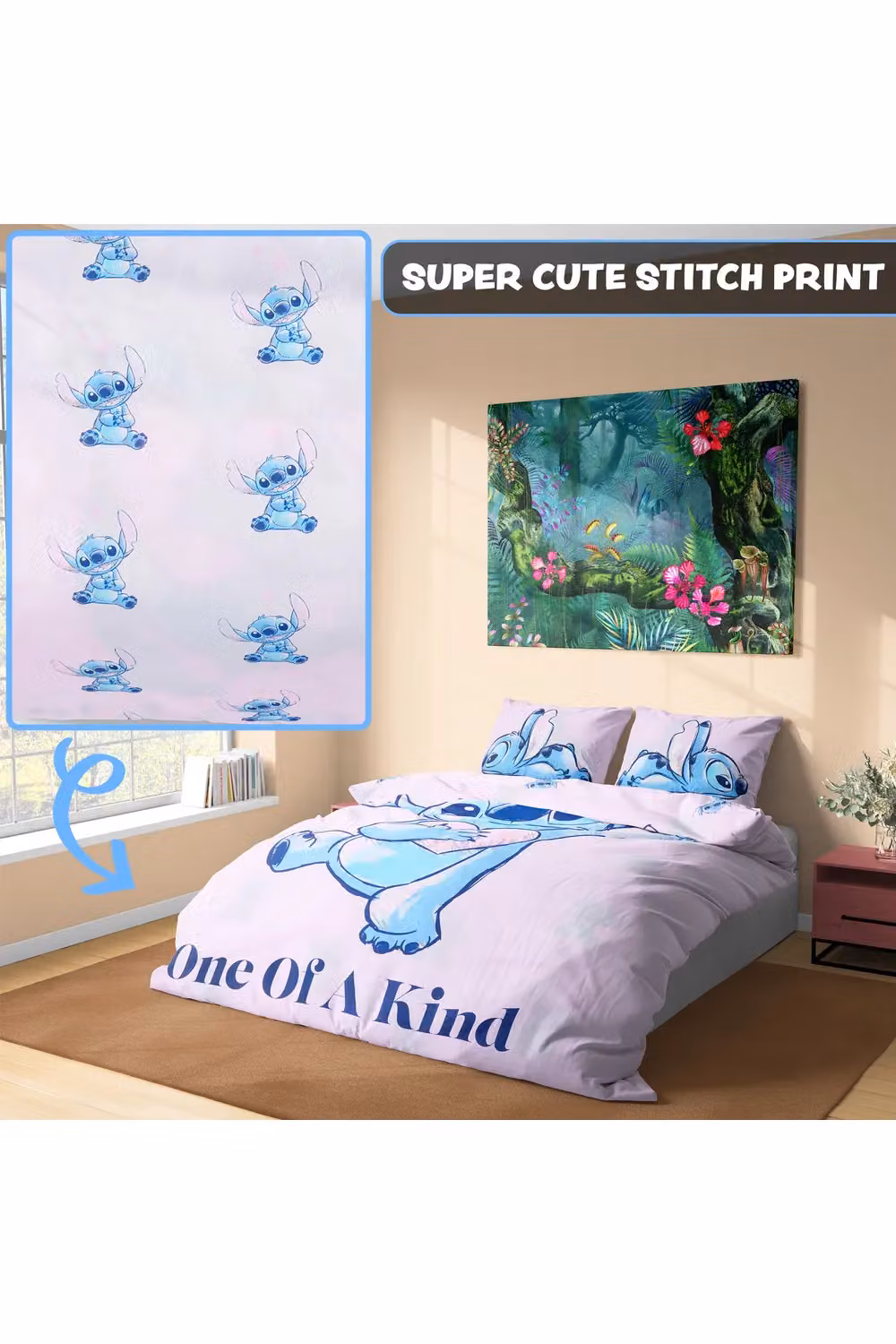 Disney Stitch Pink and Multicolour Duvet Cover and Pillowcase Set for Kids and Teenagers, W/D/H: 200 x 200 cm and 50 x 75 cm – 5