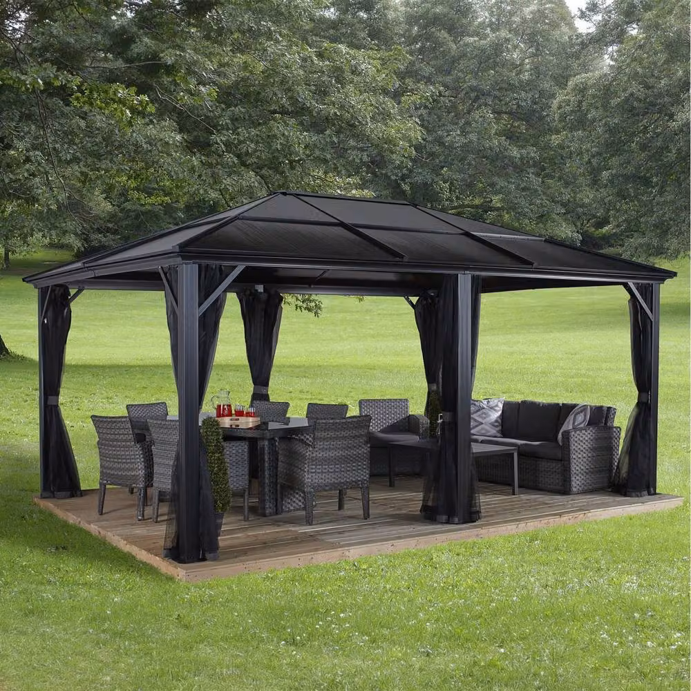 Sojag Meridien Hip Roof Gazebo in Black with Aluminium and Polycarbonate Frame, W: 365 cm, D: 365 cm, H: 270 cm – 3