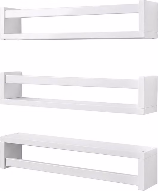Levede Set of 3 White Solid Wood Floating Nursery Book Shelves for Childrens Rooms