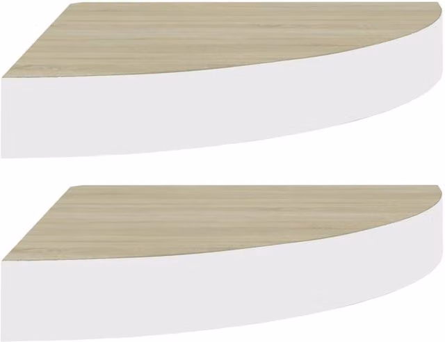 Berkfield Home Wall Mounted Corner Shelves, 2 Pack, Oak and White MDF – 1