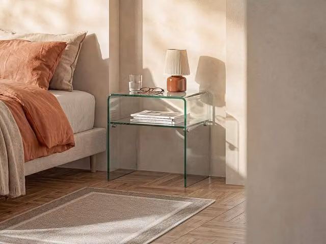 Vente-unique STILEOS 1-Compartment Tempered Glass Bedside Table in Clear, W/D/H: 40 x 40 x 40 cm