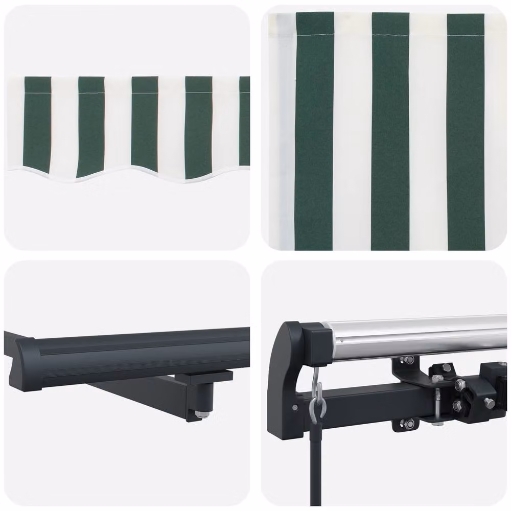 Berkfield Home Manual Retractable Wall-Mounted Folding Arm Awning in Green and White Striped, W: 500 cm, D: 300 cm – 5
