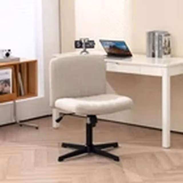 Kelvenix Armless Swivel Office Task Chair in Beige Fabric, H 91 x W 46 x D 40 cm – 1