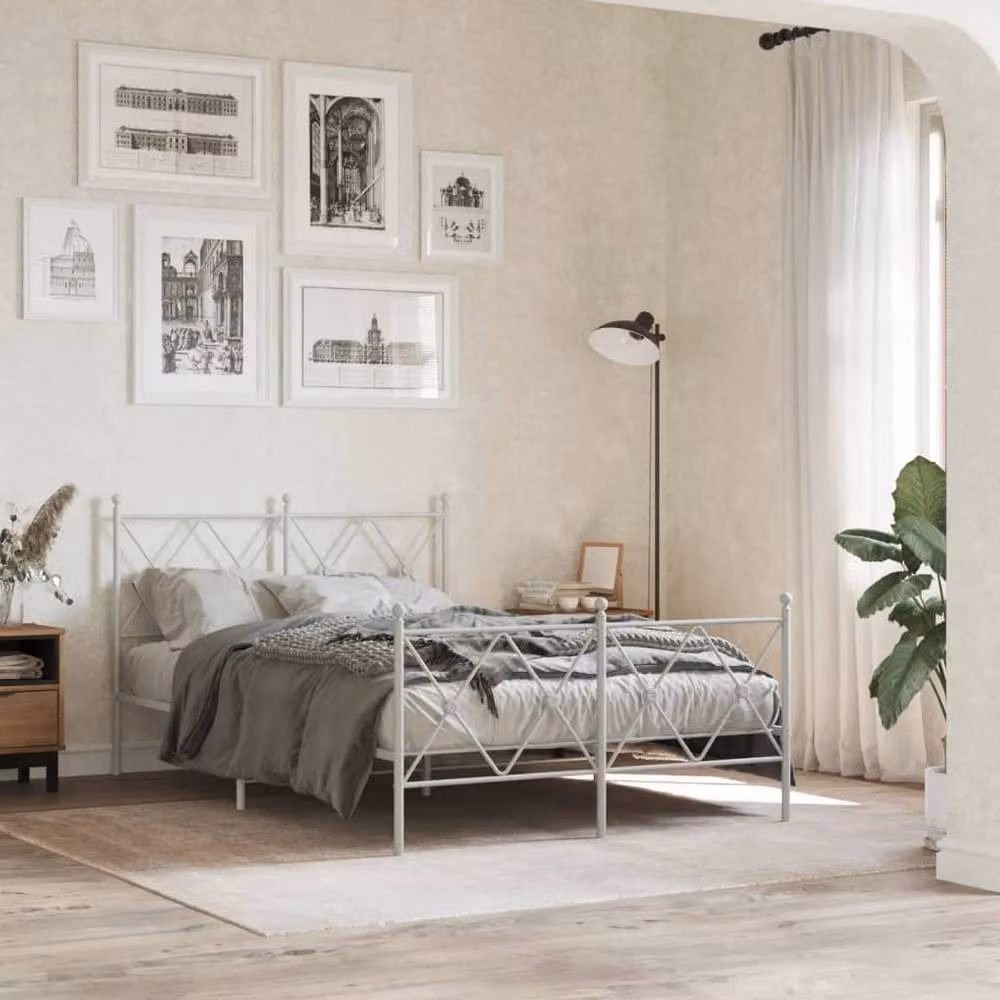 Berkfield Home Metal Bed Frame with Footboard, White, W/D/H: 120 x 190 cm – 2