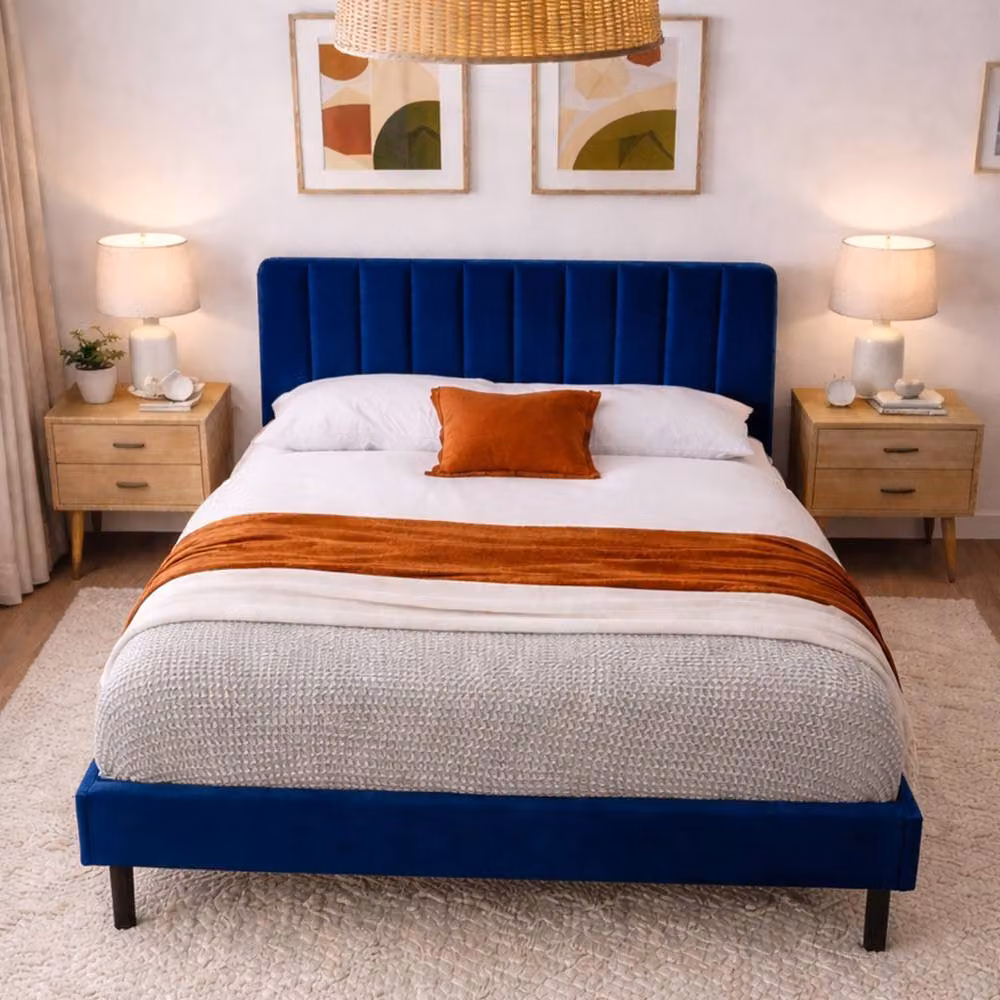 Aspire Verona Velvet Bed Frame with Padded Headboard in Pink and Blue, King Size (180 x 200 cm) – 2
