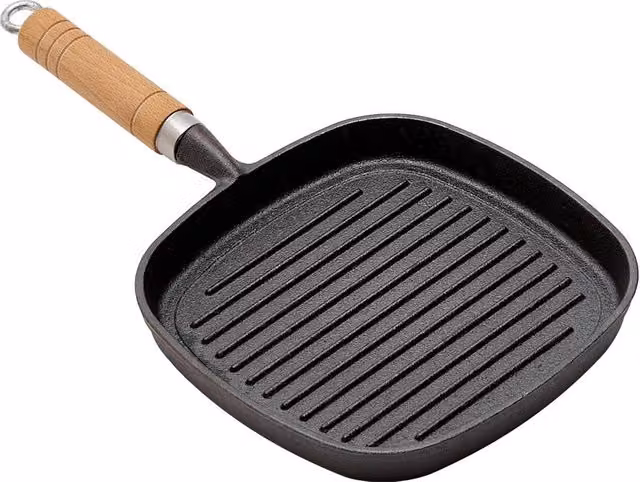 Garden Sanctuary Square Uncoated Cast Iron Grill Pan with Wood Handle in Black – 1