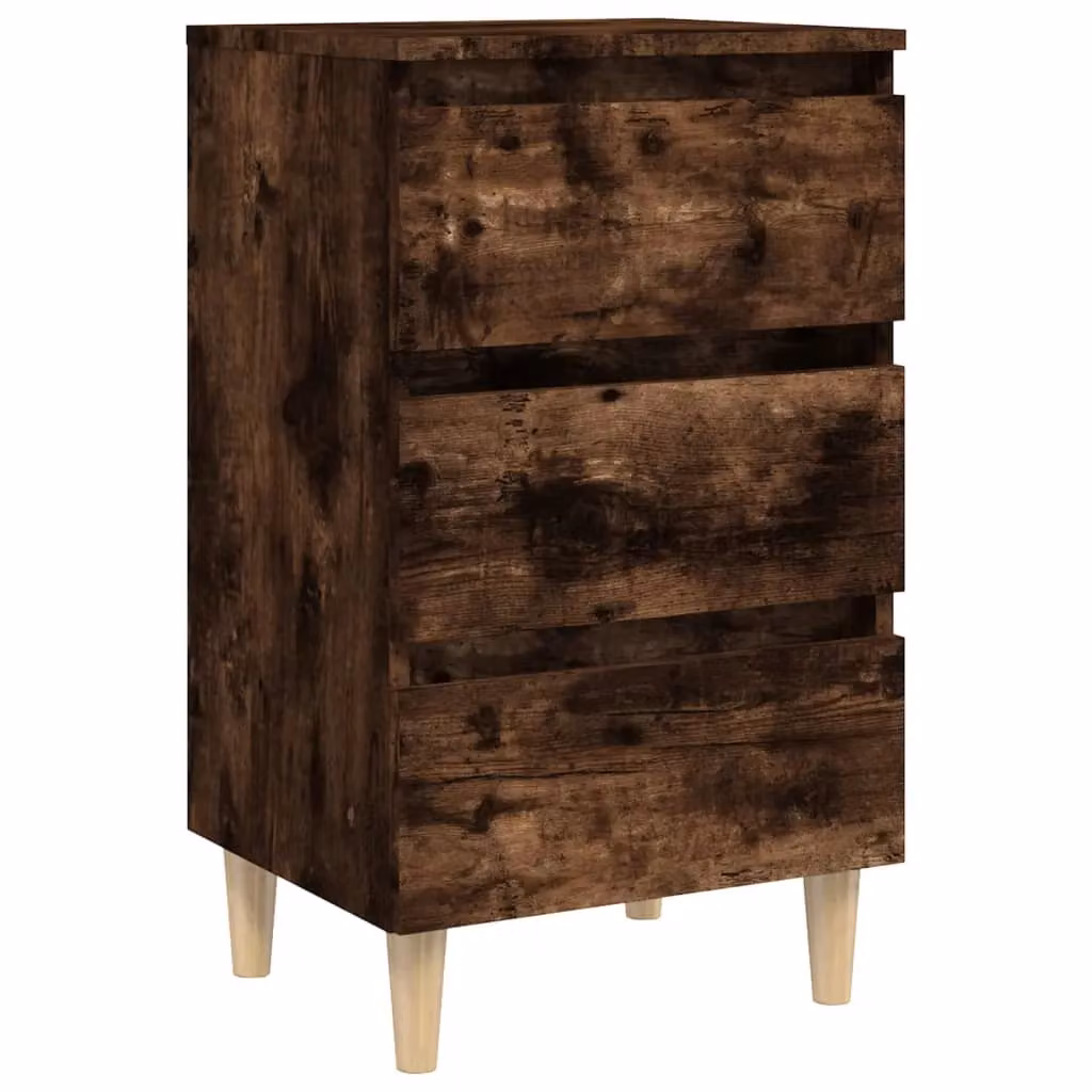 Berkfield Home Bedside Cabinet in Smoked Oak Brown with Solid Wood Legs W/D/H: 40 x 35 x 69 cm – 2