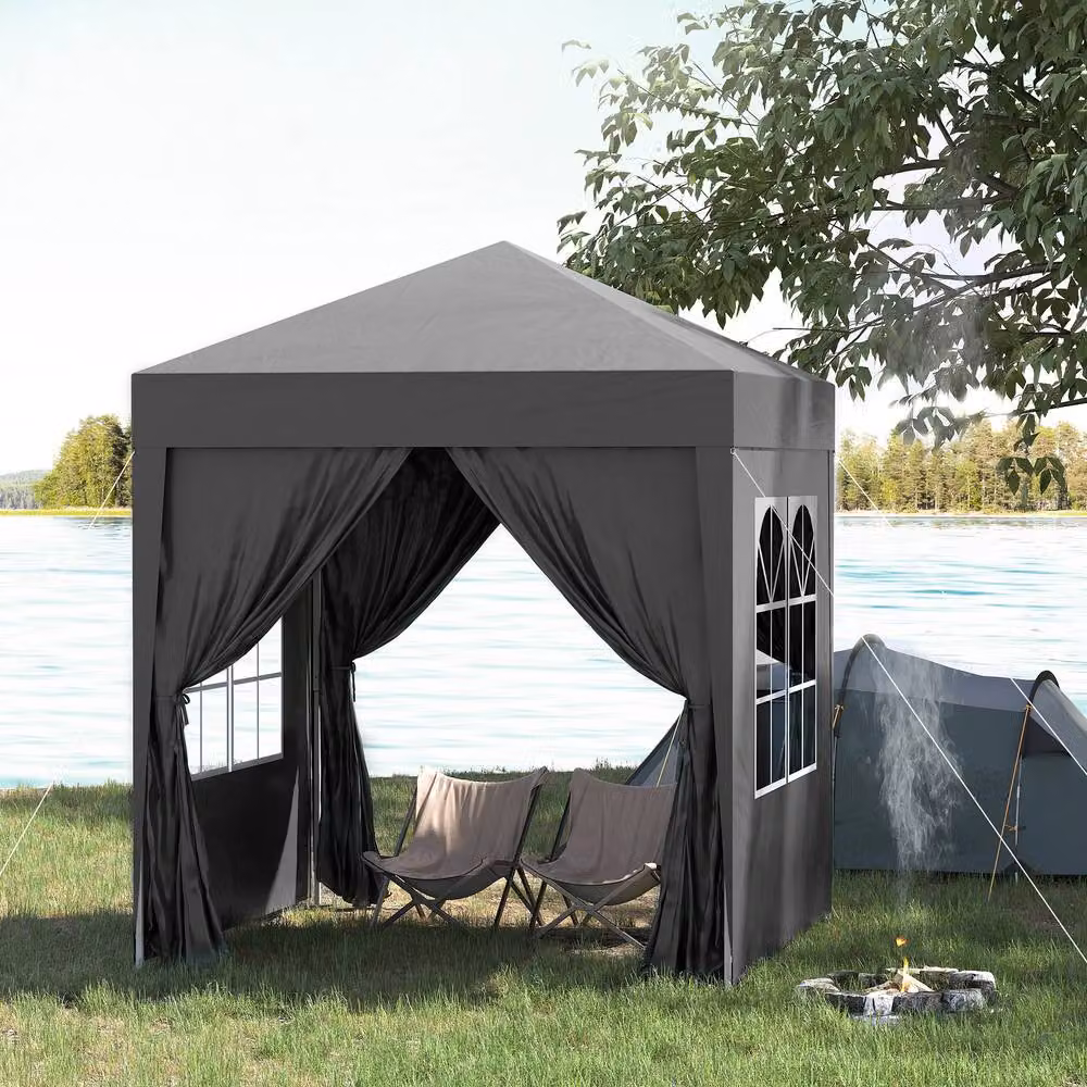 Outsunny Black Pop Up Gazebo with Windows and Hip Roof, W/D/H: 200 x 200 x 240 cm – 3
