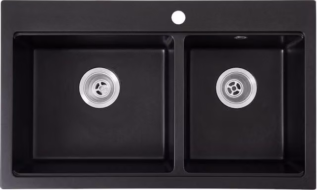 Living and Home Modern Black Granite Composite Kitchen Sink with Waste Kit – 1