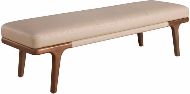 Angel Cerdá Mink Leatherette Bench with Walnut Legs in Beige – 1