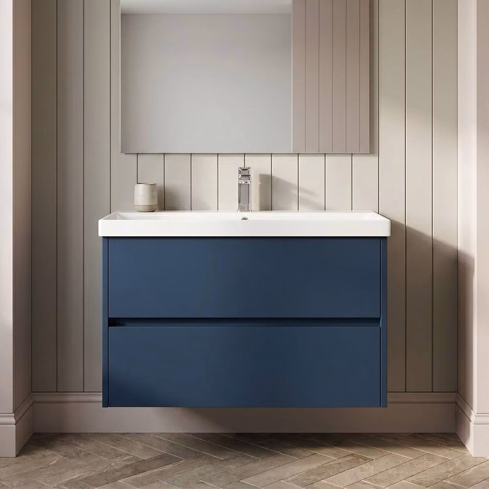 Balterley Chartley Contemporary 2 Drawer Wall Hung Vanity Basin Unit, Blue, W: 80 cm, D: 58.9 cm – 3