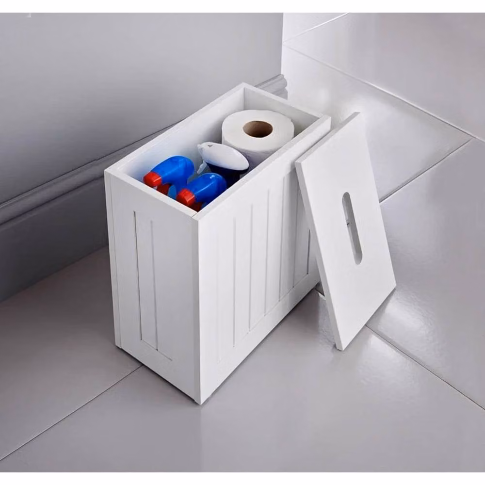 VOGREX Wooden Shaker Multi-purpose Bathroom Toilet Roll Storage Box in White – 2