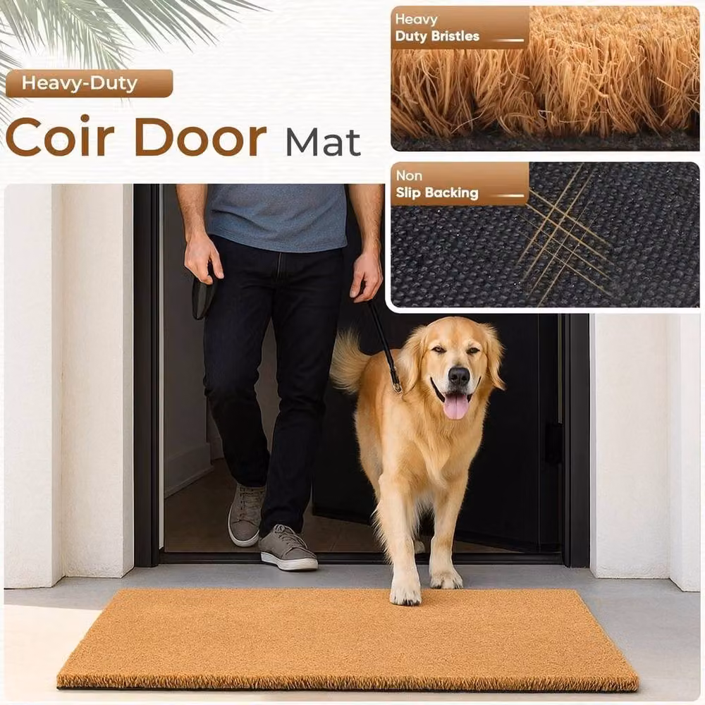 PAWNORA Heavy Duty Non Slip Coir Entrance Rug with Rubber Backing, Brown, W: 40 cm, D: 60 cm – 2