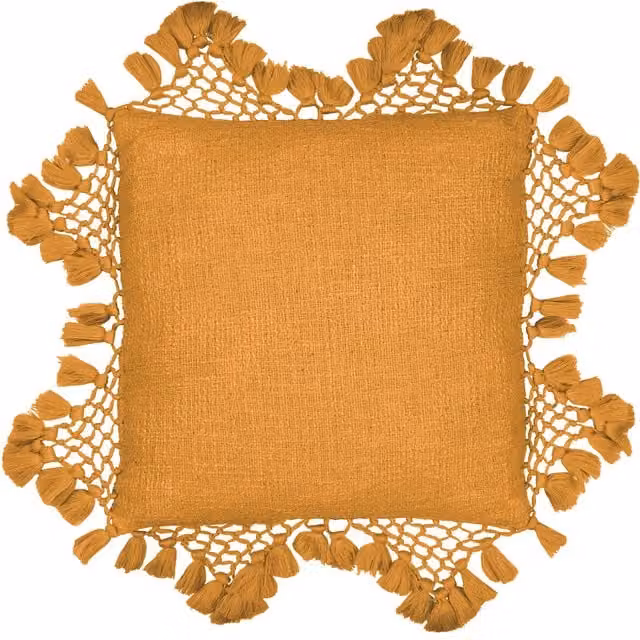 Anko Slub Cotton Macrame Tassel Trimmed Square Cushion in Ginger, W/D/H: 45 x 45 x 45 cm – 1