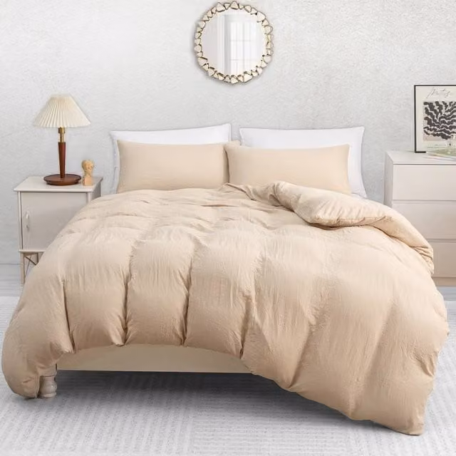 Pamposh Pre Washed Microfibre Duvet Cover and Pillowcase Set, Beige, King Size, 180 x 200 cm