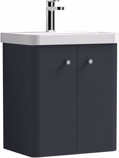 Balterley Wall Hung 2 Door Modern Bathroom Vanity Unit with Ceramic Sink in Matt Dark Grey, Width: 50 cm – 1