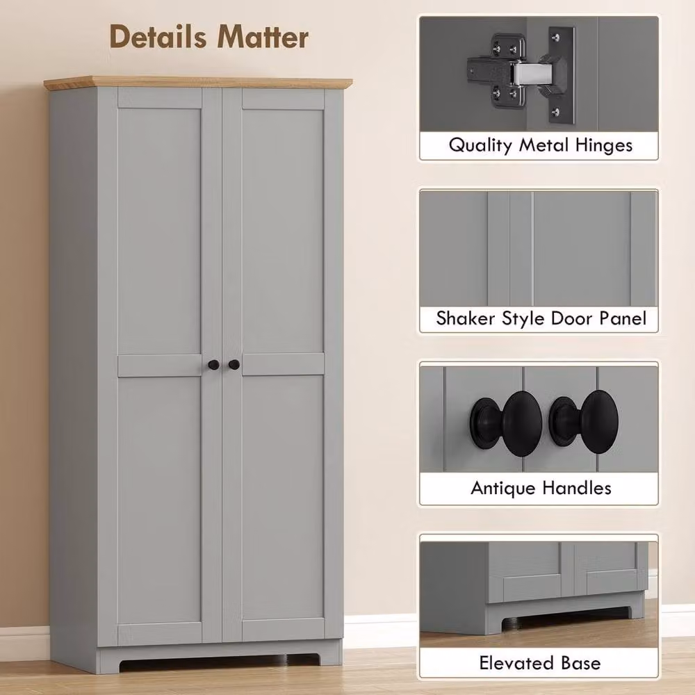 KORVIXA Grey Wooden Tall Storage Cabinet with Hinged Doors, W: 60 cm, H: 75 cm – 3