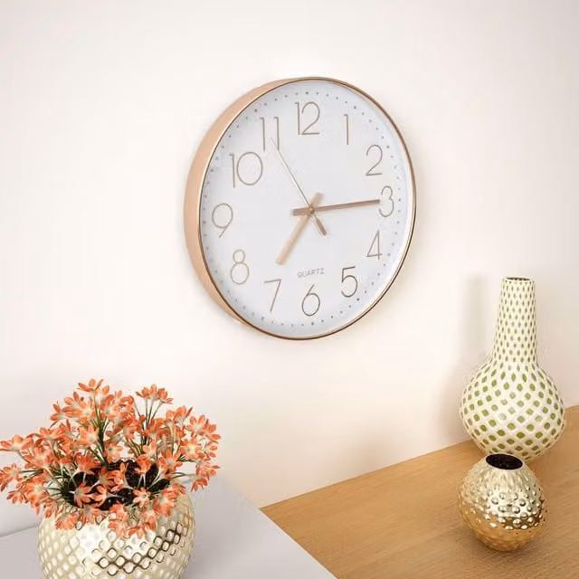 Berkfield Home Round Analog Wall Clock in White and Rose Gold, Diameter: 30 cm